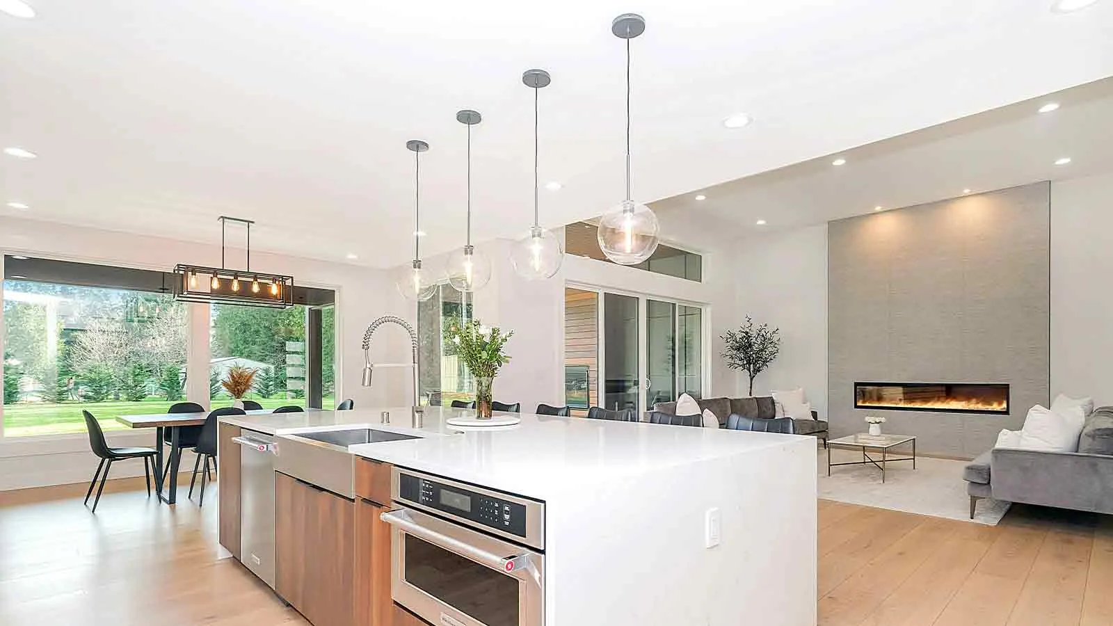 Open kitchen of a home in escrow awaiting title clearance before closing