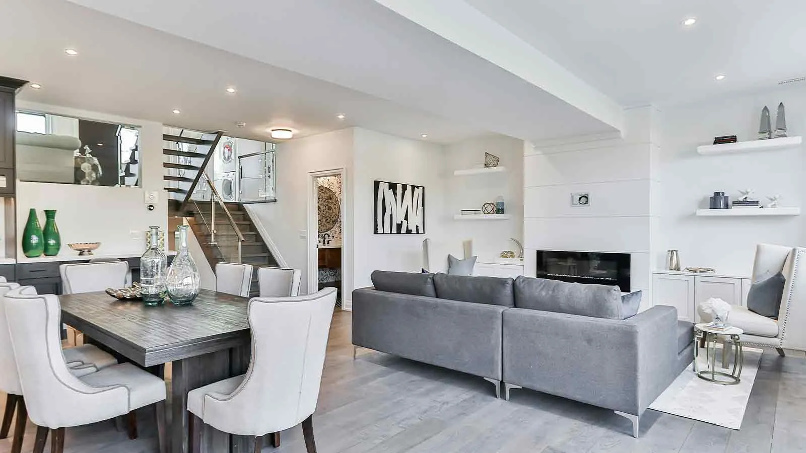 Open-plan living and dining room of a home verified by a property deed retrieval report