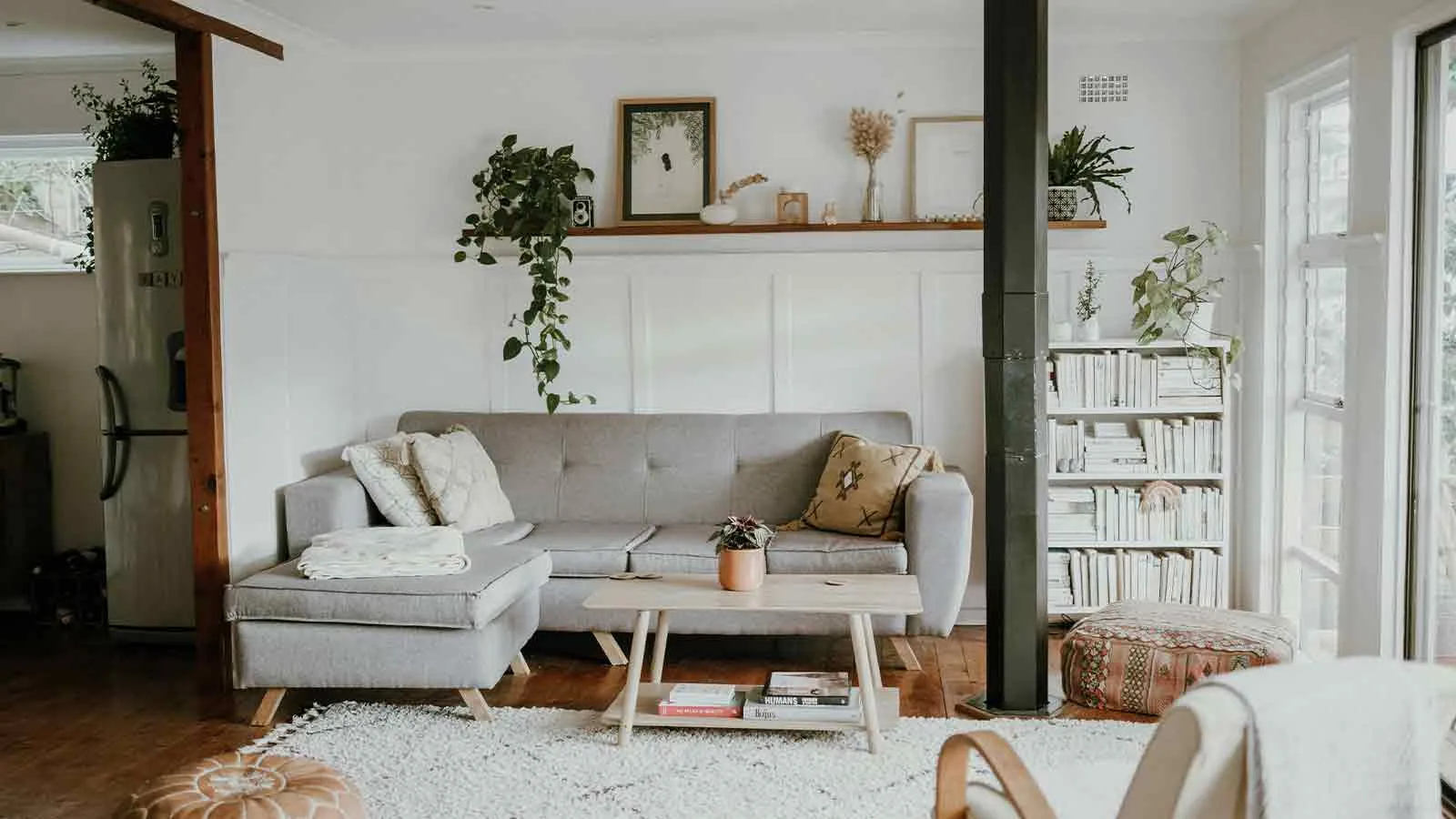 Sunlit living room of a home protected by title monitoring and insurance