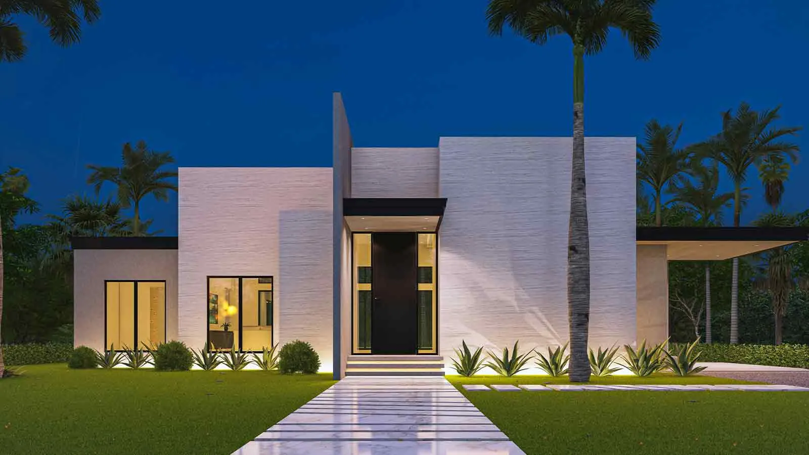 Modern villa at dusk whose ownership was confirmed by an address lookup